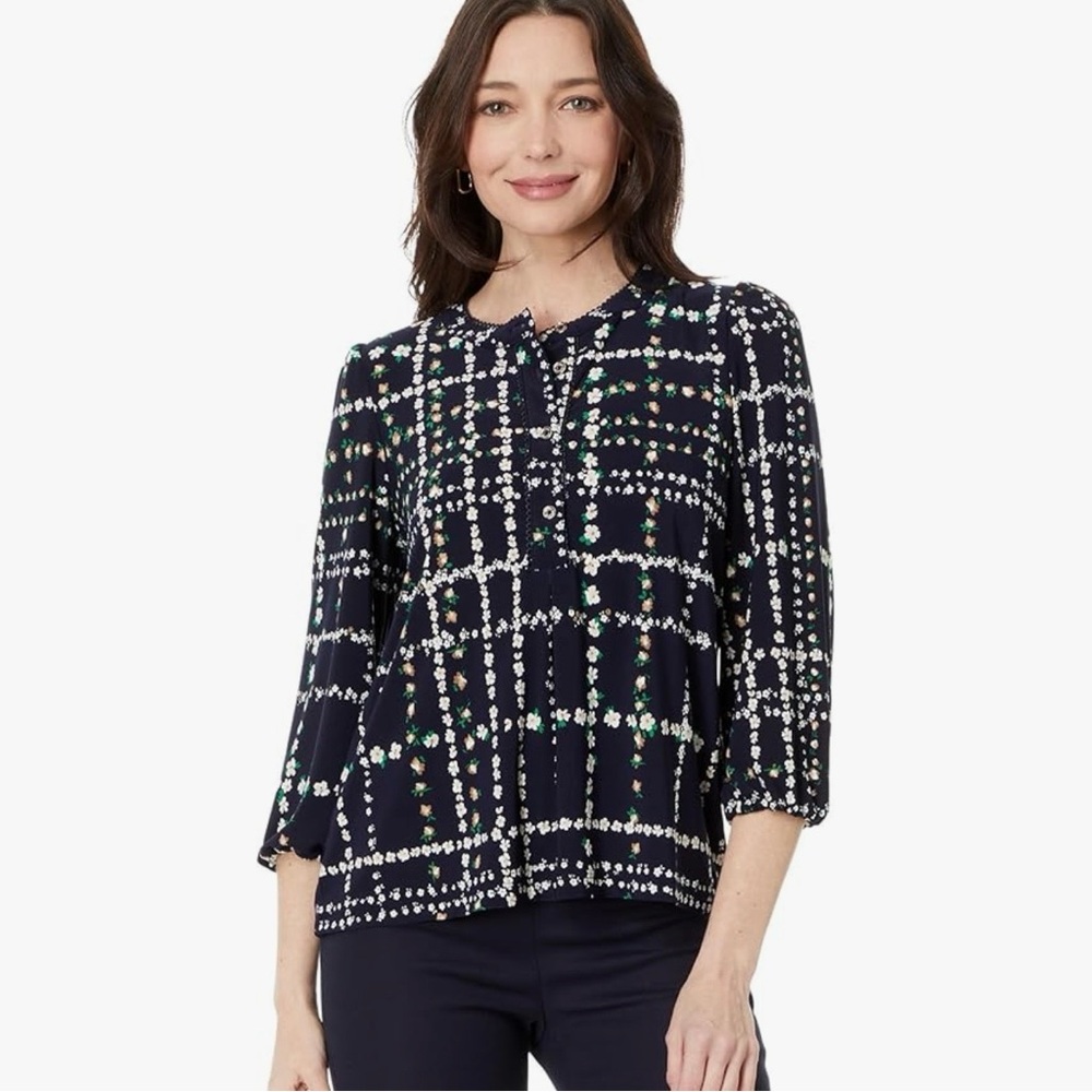 Tommy Hilfiger 3/4 Sleeve Ditsy Floral Popover Top
